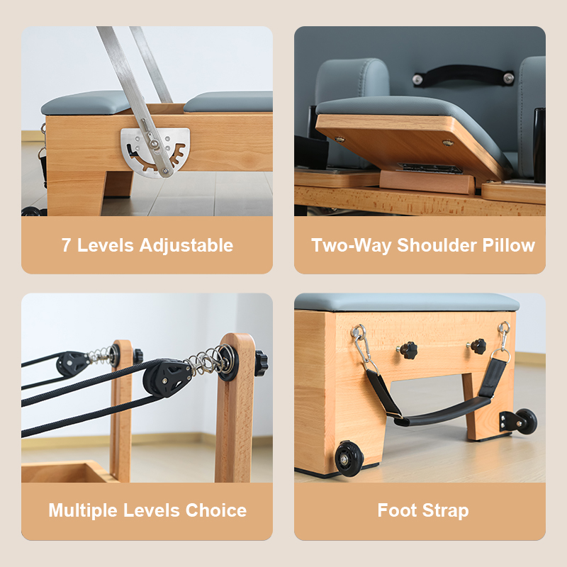 Commercial Pilates Reformer for Studio and Personal Use Beech wood（H80）