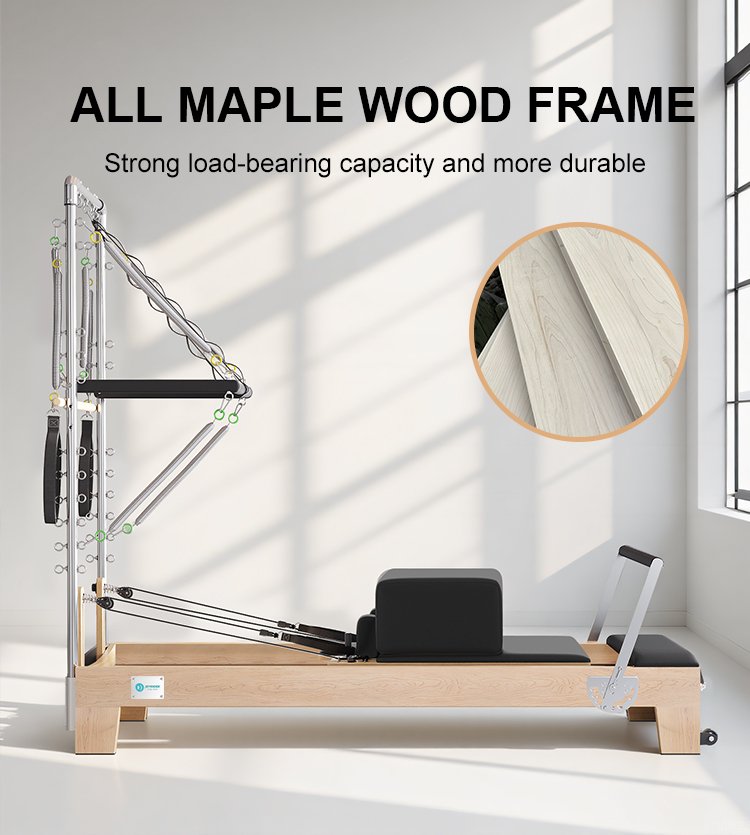 Pilates Reformer with Half Tower - Professional Wood Reformer with Jump Board（B90）
