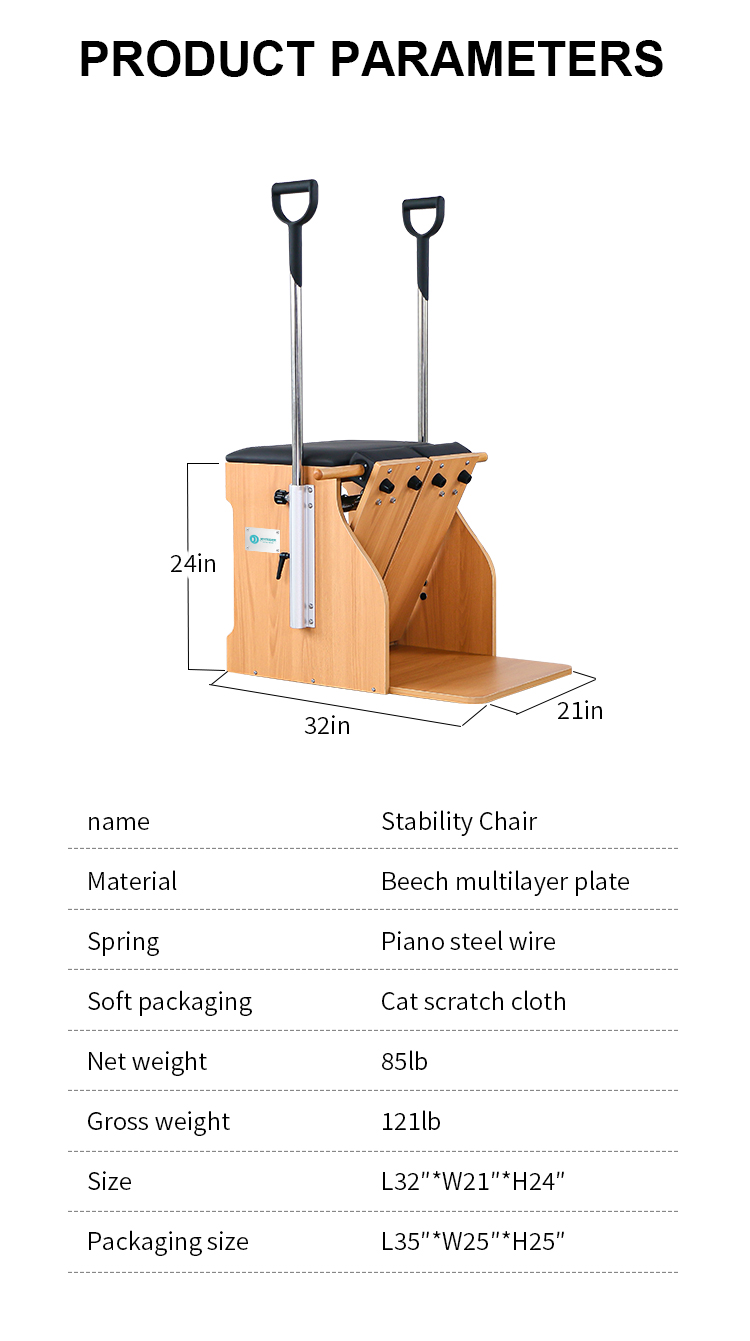 Pilates Stability Chair Beech Multilayer plate - Premium Fitness Equipment (W80)