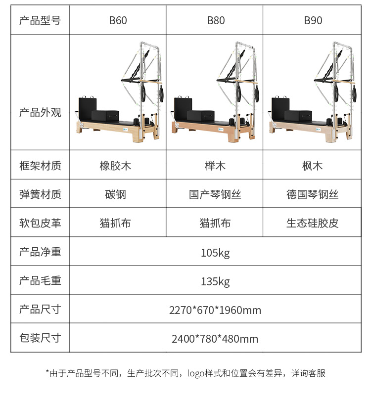 Pilates Reformer Semi-Elevated Half Tower | Professional-Grade Home Studio Equipment  (B60)